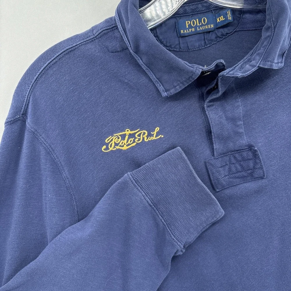Polo Ralph Lauren Shirt Mens 2XL Blue Rugby RL Yacht Club Nautical Flag Spellout